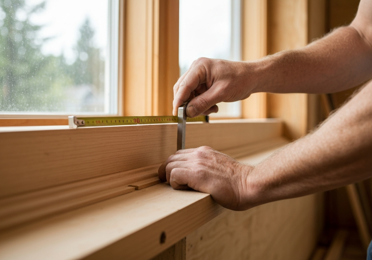 Craftsman measuring custom trim work — Nordell Finishes
